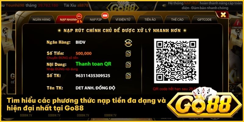 Khám phá đa dạng các cổng nạp tiền từ ngân hàng đến tiền mã hóa tại Go88